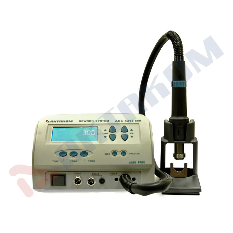 AKTAKOM ASE-4313 ESD-Safe Temperature Controlled Digital Soldering and SMD Rework Station - Front view