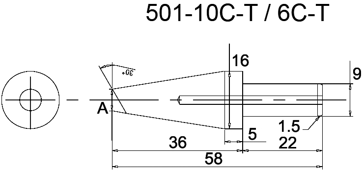  501-6C-T Soldering Tip Set of 10 - dimensions
