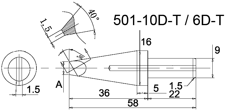 AKTAKOM 501-6D-T Soldering Tip Set of 10 - dimensions