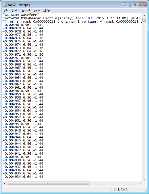 CSV file contents in Notepad