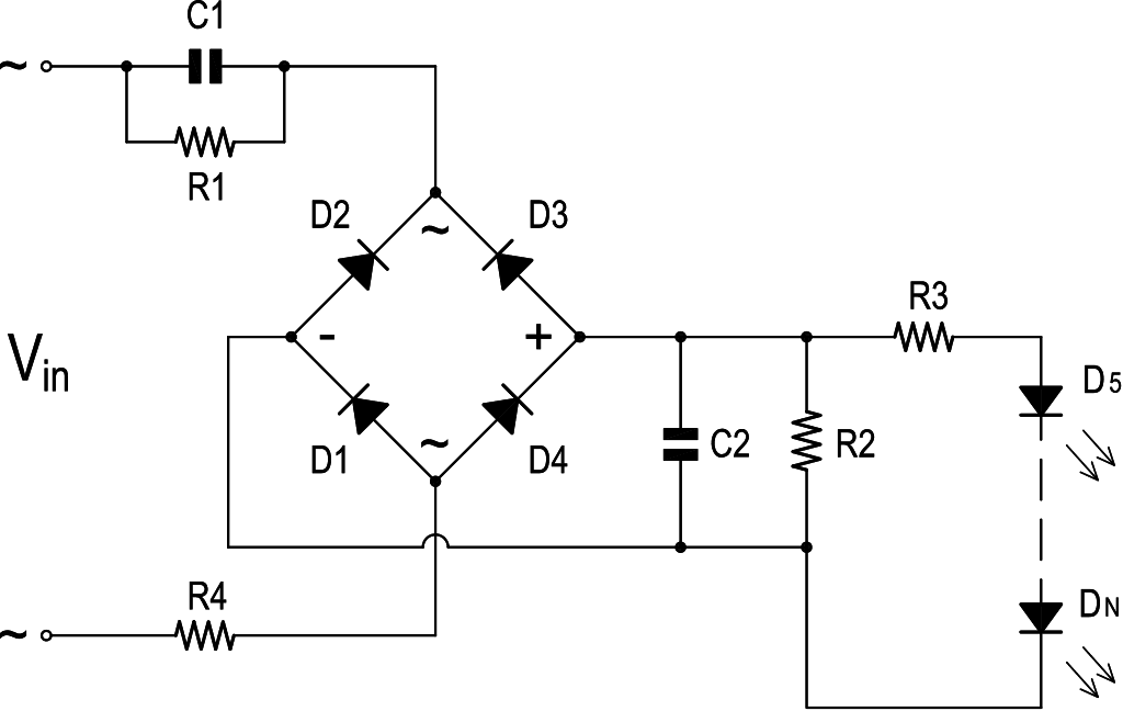 A typical LED driver circuit with a ballast capacitor