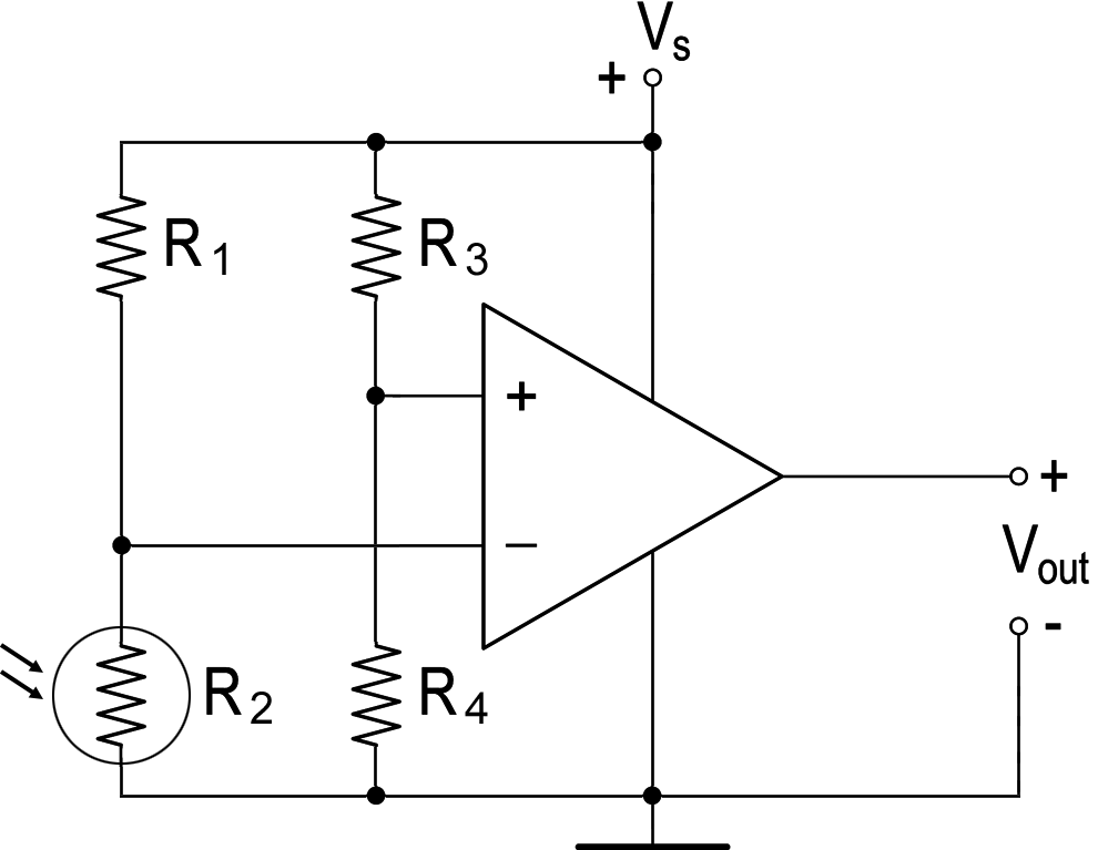 Circuit diagram of a simple light sensor built on the comparator