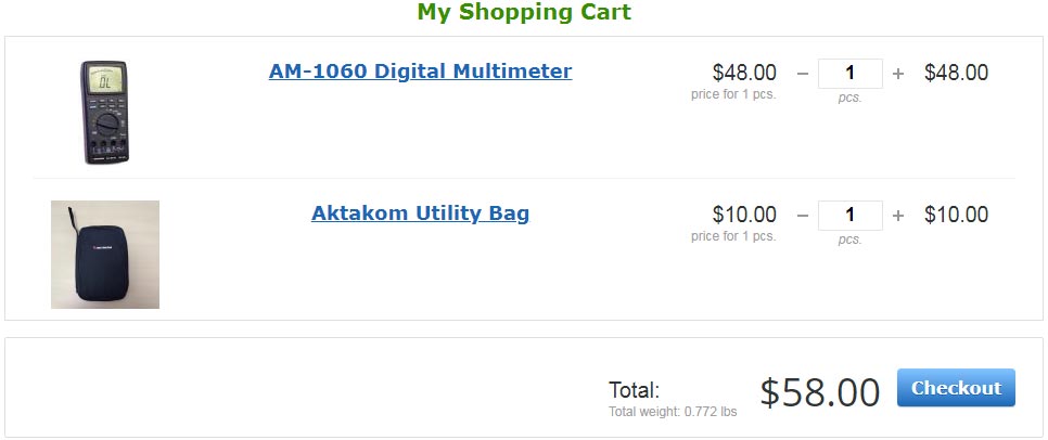 Shopping cart page