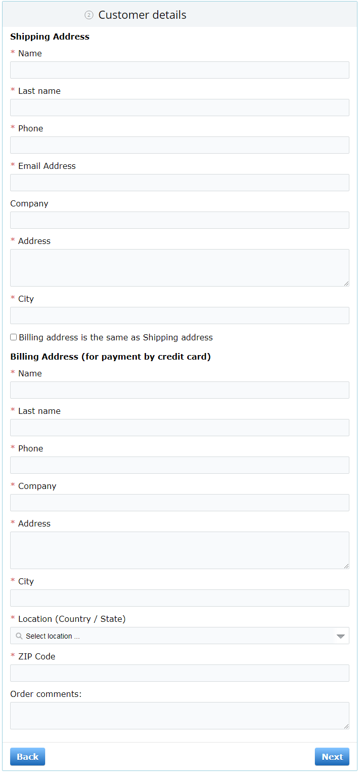 Shipping and billing addresses