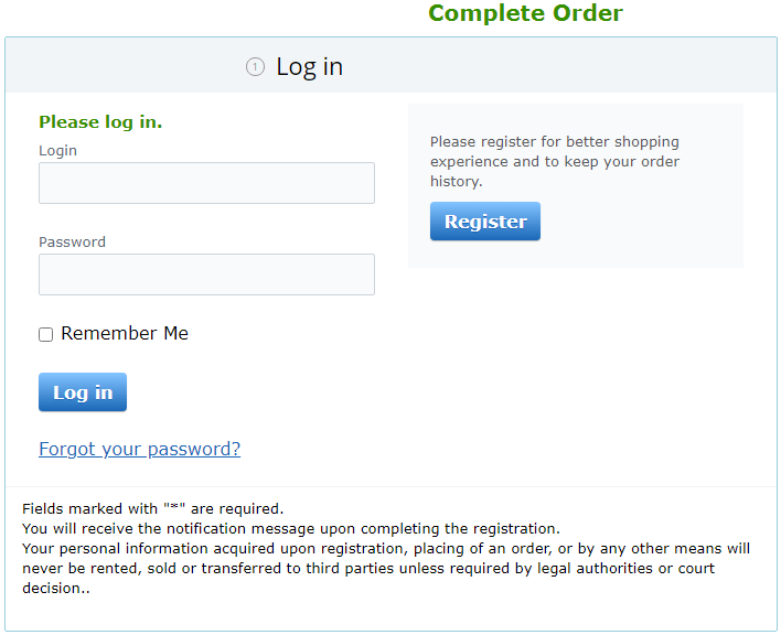 Log in form