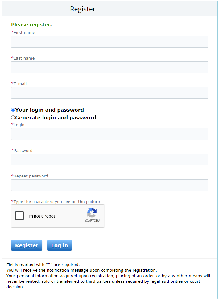 Registration form