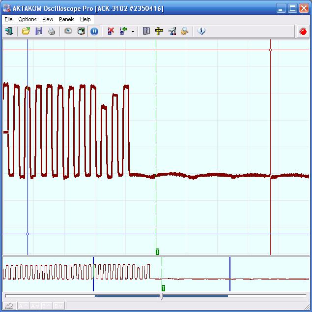 Pause trigger mode (timeout) for ACK-3102 1T virtual oscilloscope